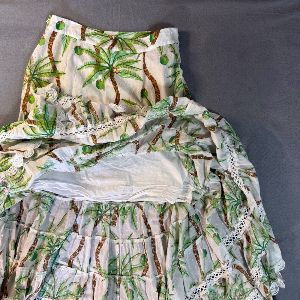 FARM Rio Tropical Palm Tree Print Tiered Maxi Skirt S Boho Summer Flowy Cotton - Picture 5 of 10
